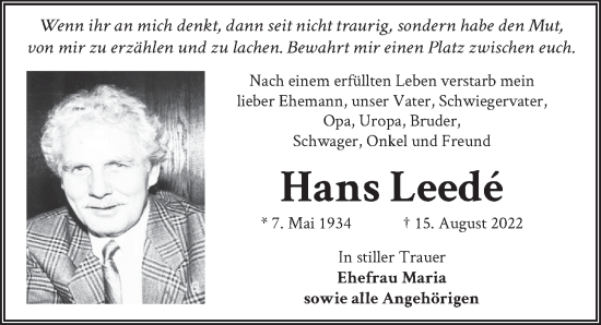 Traueranzeige von Hans Leedé von Berliner Zeitung