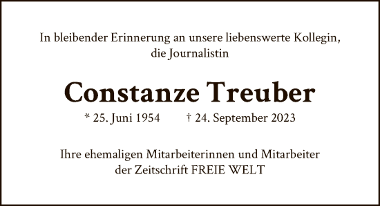 Traueranzeige von Constanze Treuber von Berliner Zeitung