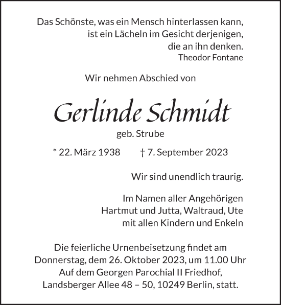 Traueranzeige von Gerlinde Schmidt von Berliner Zeitung