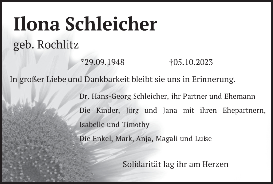 Traueranzeige von Ilona Schleicher von Berliner Zeitung
