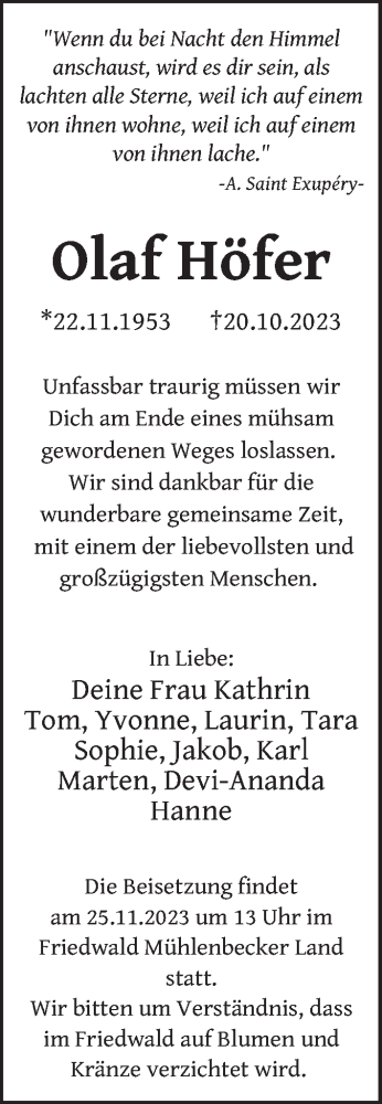 Traueranzeige von Olaf Höfer von Berliner Zeitung