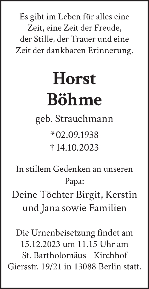Traueranzeige von Horst Böhme von Berliner Zeitung