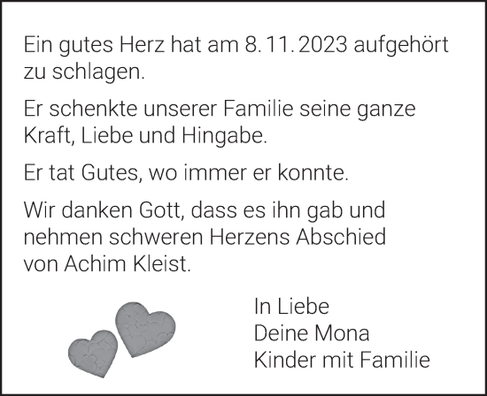 Traueranzeige von Achim Kleist von Berliner Zeitung