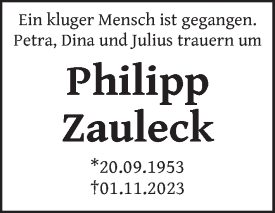 Traueranzeige von Philipp Zauleck von Berliner Zeitung