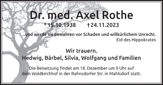 Traueranzeige von Axel Rothe von Berliner Zeitung