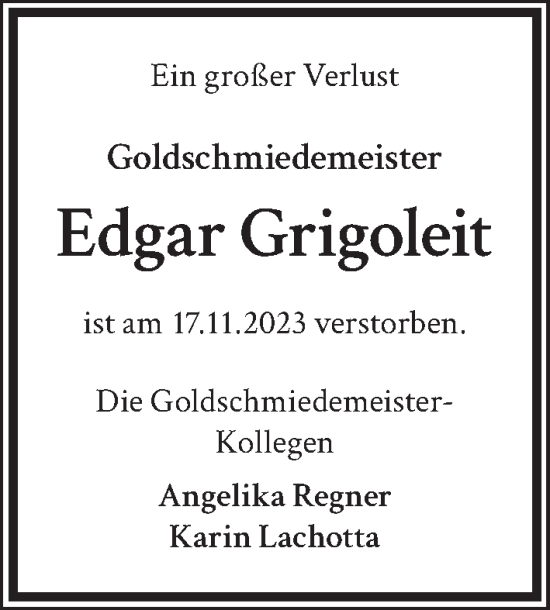 Traueranzeige von Edgar Grigoleit von Berliner Zeitung