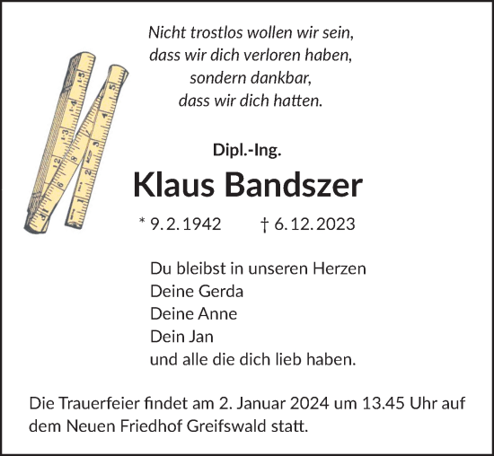 Traueranzeige von Klaus Bandszer von Berliner Zeitung