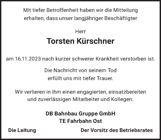 Traueranzeige von Torsten Kürschner von Berliner Kurier