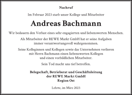 Traueranzeige von Andreas Bachmann von Berliner Zeitung