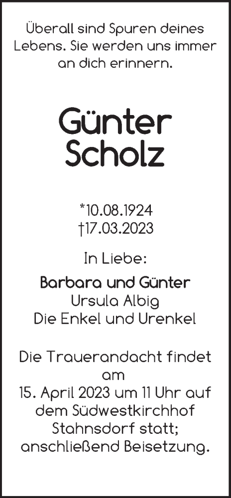 Traueranzeige von Günter Scholz von Berliner Zeitung