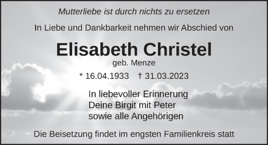 Traueranzeige von Elisabeth Christel von Berliner Kurier