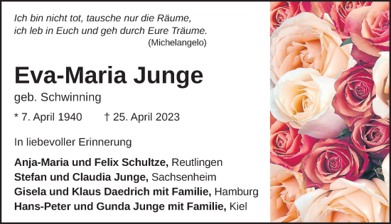 Traueranzeige von Eva-Maria Junge von Berliner Zeitung