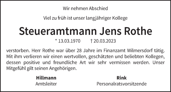 Traueranzeige von Jens Rothe von Berliner Zeitung
