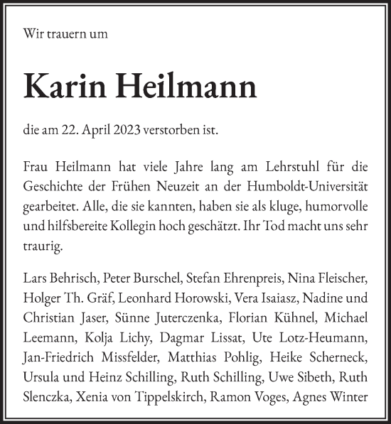 Traueranzeige von Karin Heilmann von Berliner Zeitung