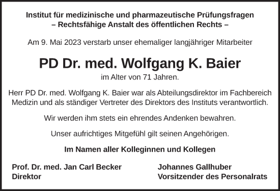 Traueranzeige von Wolfgang K. Baier von Berliner Zeitung