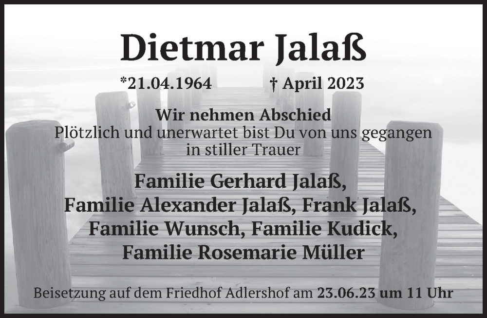  Traueranzeige für Dietmar Jalaß vom 19.06.2023 aus Berliner Kurier