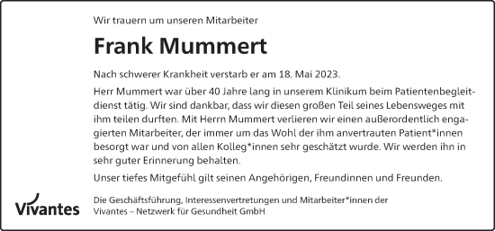 Traueranzeige von Frank Mummert von Berliner Zeitung