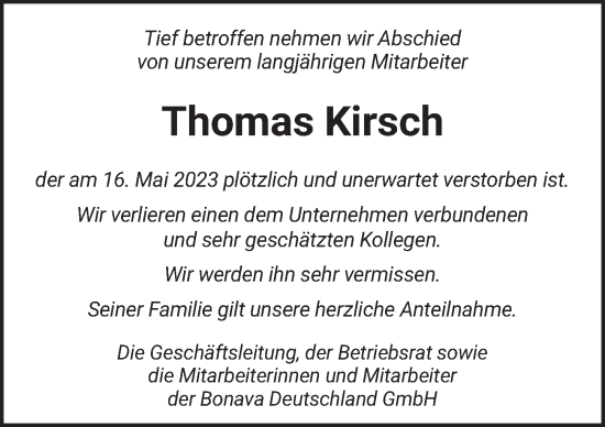 Traueranzeige von Thomas Kirsch von Berliner Zeitung