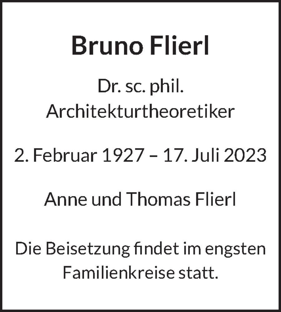  Traueranzeige für Bruno Flierl vom 22.07.2023 aus Berliner Zeitung