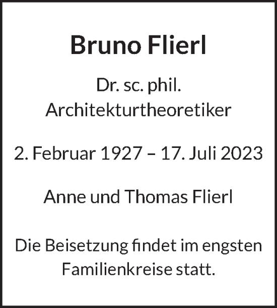 Traueranzeige von Bruno Flierl von Berliner Zeitung
