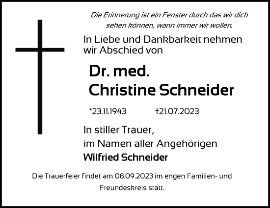 Traueranzeige von Christine Schneider von Berliner Zeitung