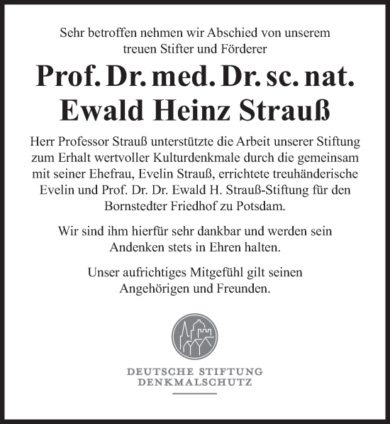 Traueranzeige von Ewald Heinz Strauß von Berliner Zeitung