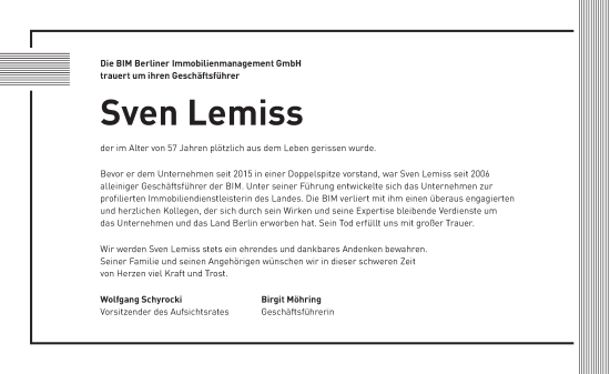 Traueranzeige von Sven Lemiss von Berliner Zeitung