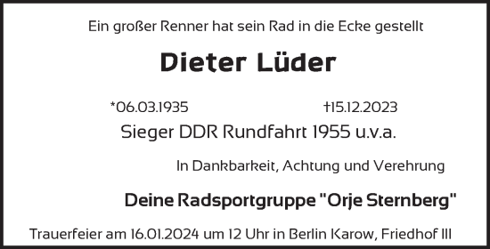 Traueranzeige von Dieter Lüder von Berliner Zeitung