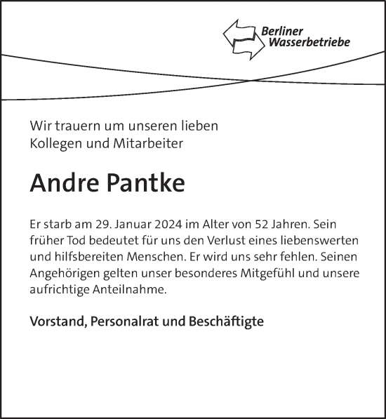 Traueranzeige von Andre Pantke von Berliner Zeitung