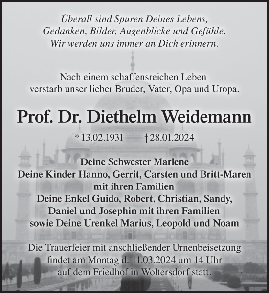 Traueranzeige von Diethelm Weidemann von Berliner Zeitung