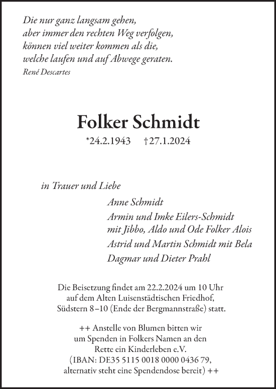 Traueranzeige von Folker Schmidt von Berliner Zeitung