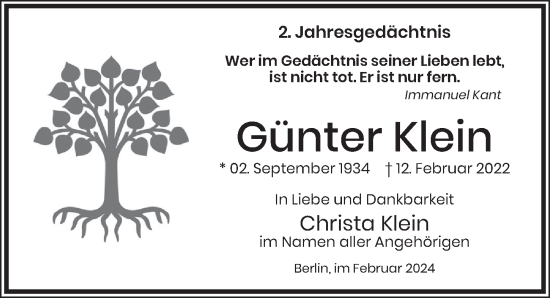 Traueranzeige von Günter Klein von Berliner Zeitung