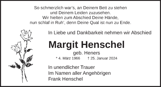 Traueranzeige von Margit Henschel von Berliner Zeitung