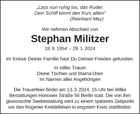Traueranzeige von Stephan Militzer von Berliner Zeitung
