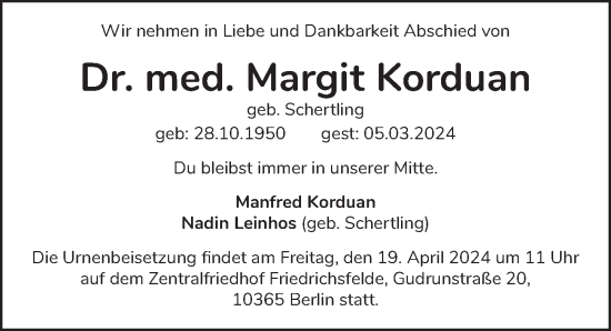 Traueranzeige von Margit Korduan von Berliner Zeitung