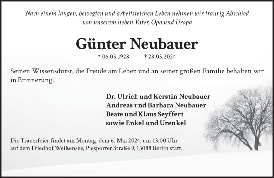 Traueranzeige von Günter Neubauer von Berliner Zeitung