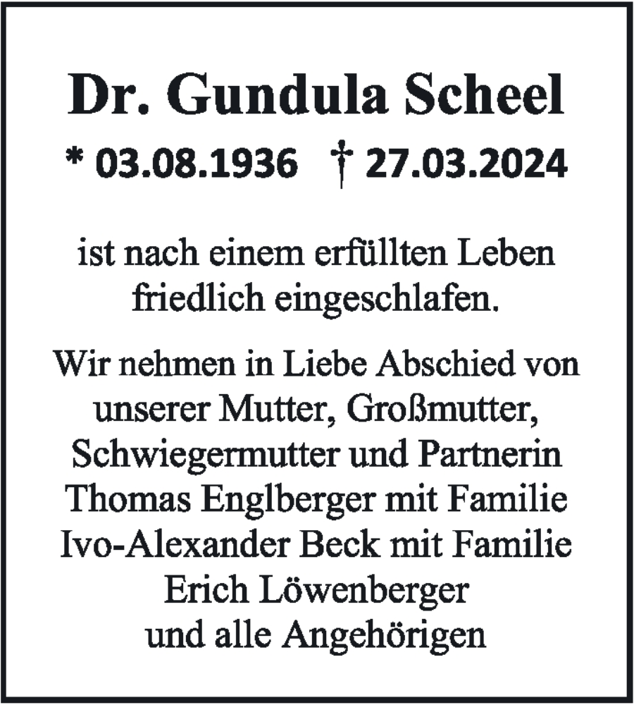  Traueranzeige für Gundula Scheel vom 13.04.2024 aus Berliner Zeitung