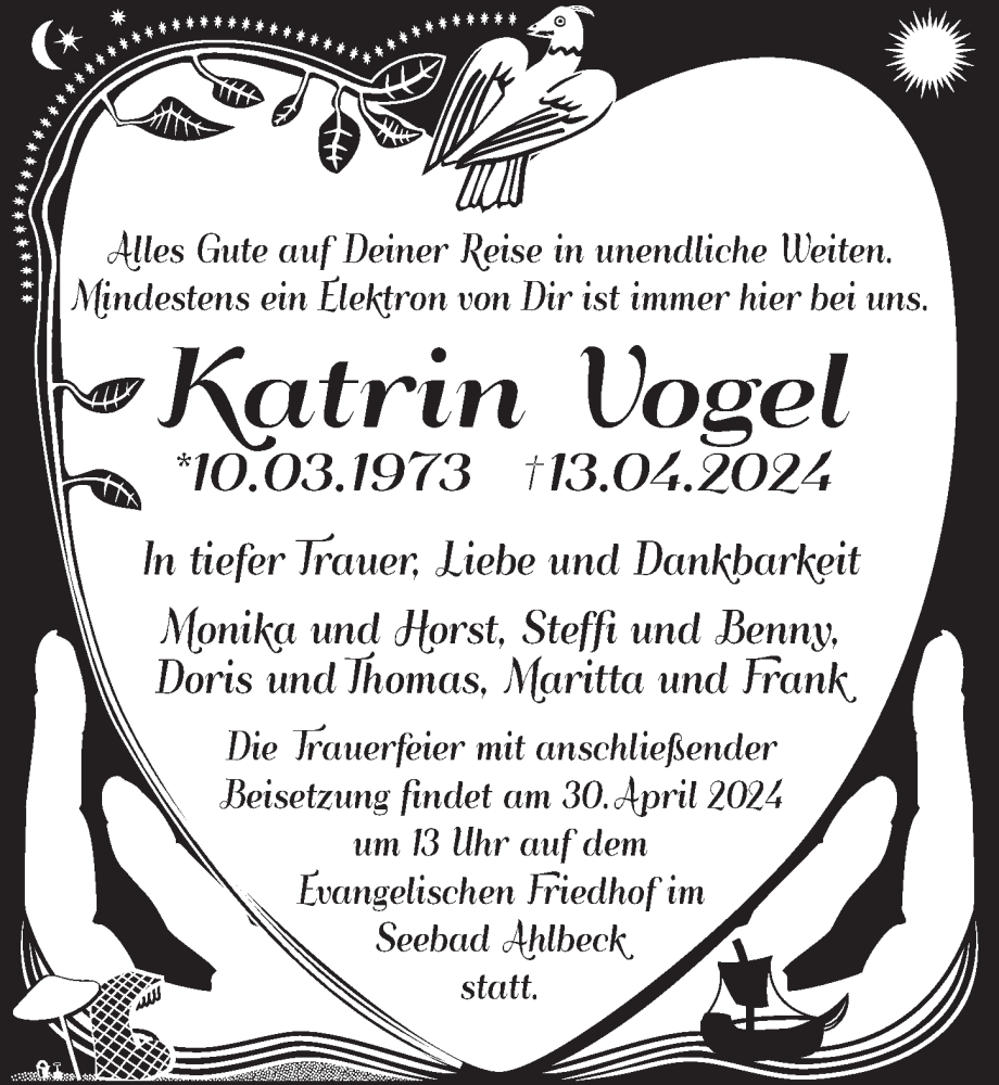  Traueranzeige für Katrin Vogel vom 27.04.2024 aus Berliner Zeitung