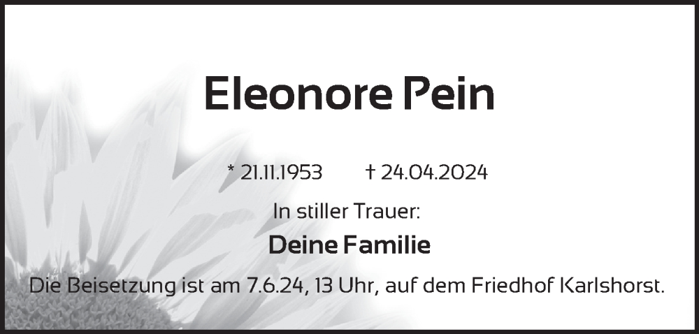  Traueranzeige für Eleonore Pein vom 03.05.2024 aus Berliner Kurier