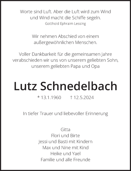 Traueranzeige von Lutz Schnedelbach von Berliner Zeitung