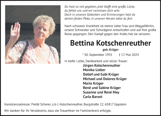 Traueranzeige von Bettina Kotschenreuther von Berliner Zeitung