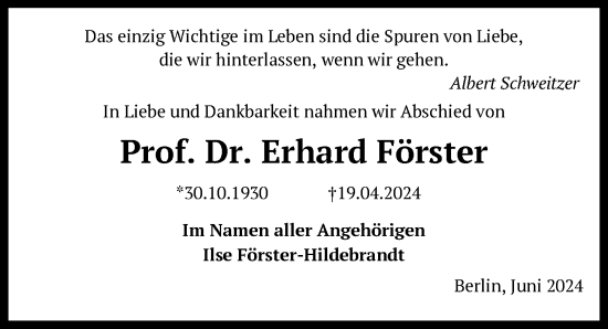 Traueranzeige von Erhard Förster von Berliner Zeitung