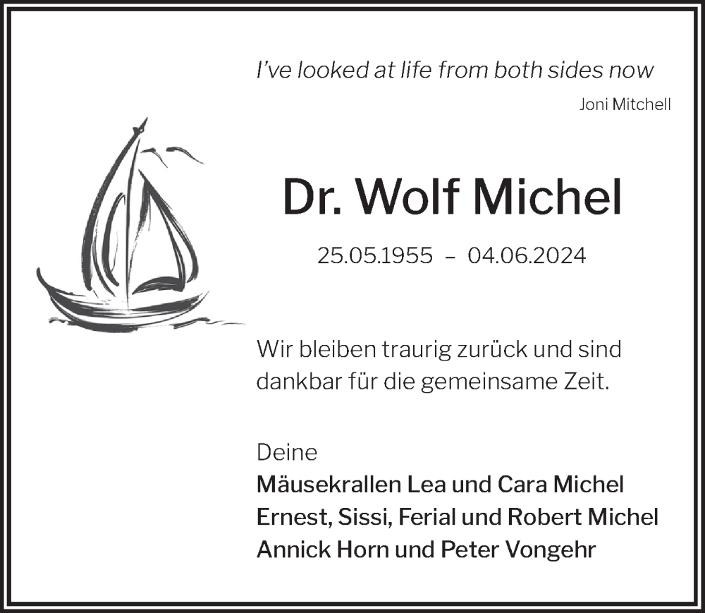  Traueranzeige für Wolf Michel vom 15.06.2024 aus Berliner Zeitung