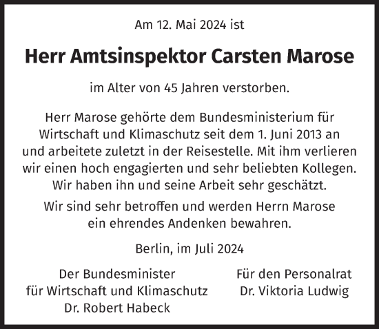 Traueranzeige von Carsten Marose von Berliner Zeitung