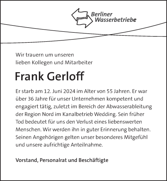 Traueranzeige von Frank Gerloff von Berliner Zeitung