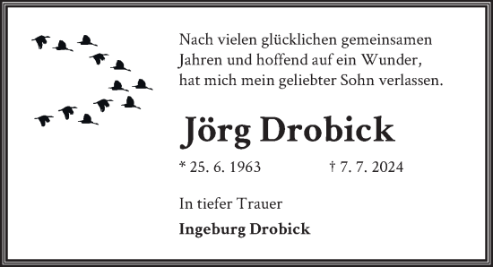 Traueranzeige von Jörg Drobick von Berliner Zeitung
