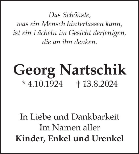 Traueranzeige von Georg Nartschik von Berliner Zeitung