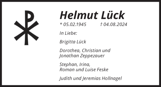 Traueranzeige von Helmut Lück von Berliner Zeitung