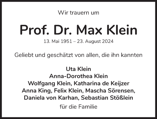 Traueranzeige von Max Klein von Berliner Zeitung