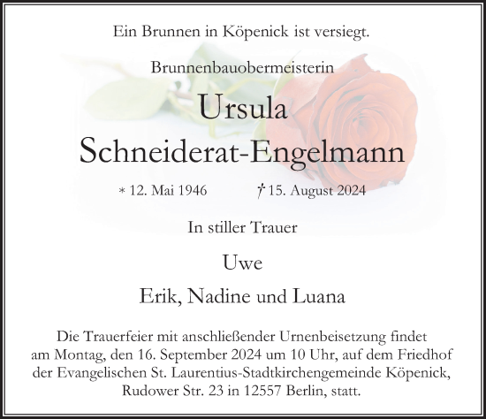 Traueranzeige von Ursula Schneiderat-Engelmann von Berliner Zeitung
